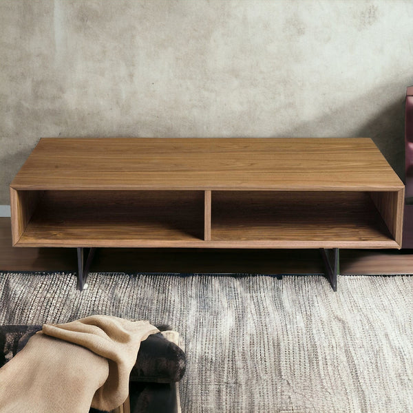 Homeroots 47" Brown And Black Metal Coffee Table With Two Shelves   357531