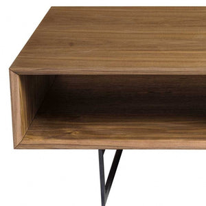 Homeroots 47" Brown And Black Metal Coffee Table With Two Shelves   357531