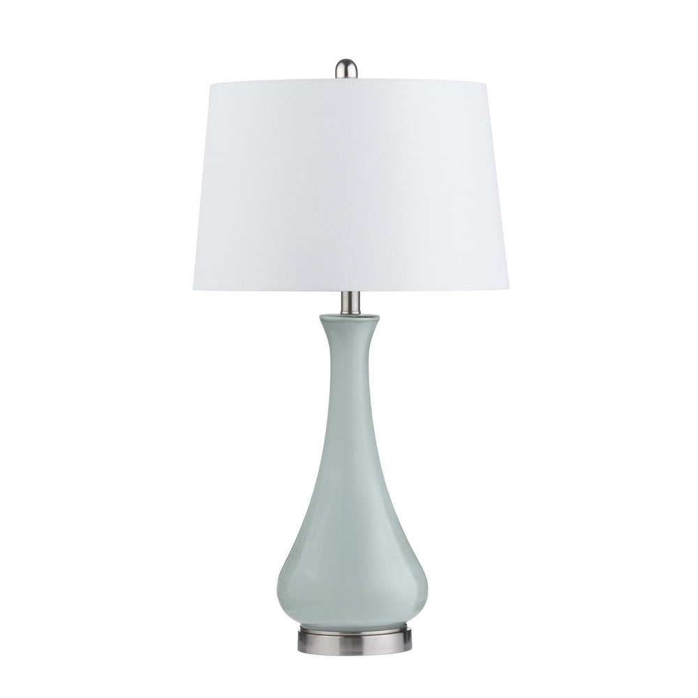 Crestview Collection 30.25"H Elegant Seafoam Glass Table Lamp With Linen Shade, Modern Nickel Base & 3-way Socket   Cvabs2447