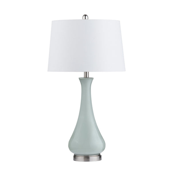 Crestview Collection 30.25"H Elegant Seafoam Glass Table Lamp With Linen Shade, Modern Nickel Base & 3-way Socket   Cvabs2447