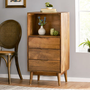 English Elm Christopher Knight Home® - CHEST Mango Wood 3-Drawer Light Oak Mid-Century Modern Nightstand with Display Cubby, 20x41" 69425.00