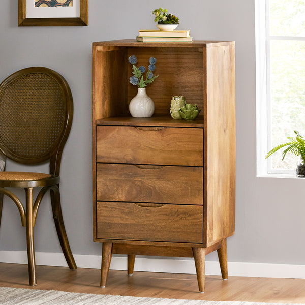 English Elm Christopher Knight Home® - CHEST Mango Wood 3-Drawer Light Oak Mid-Century Modern Nightstand with Display Cubby, 20x41" 69425.00