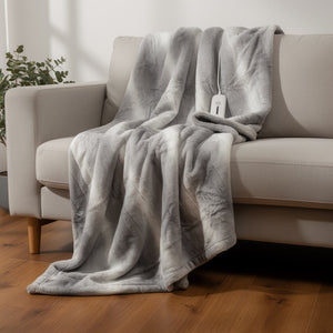 HomeRoots 50" Cozy Gray and White Heated Throw Blanket - Soft Plush Design with Safety Features & Controller 357550