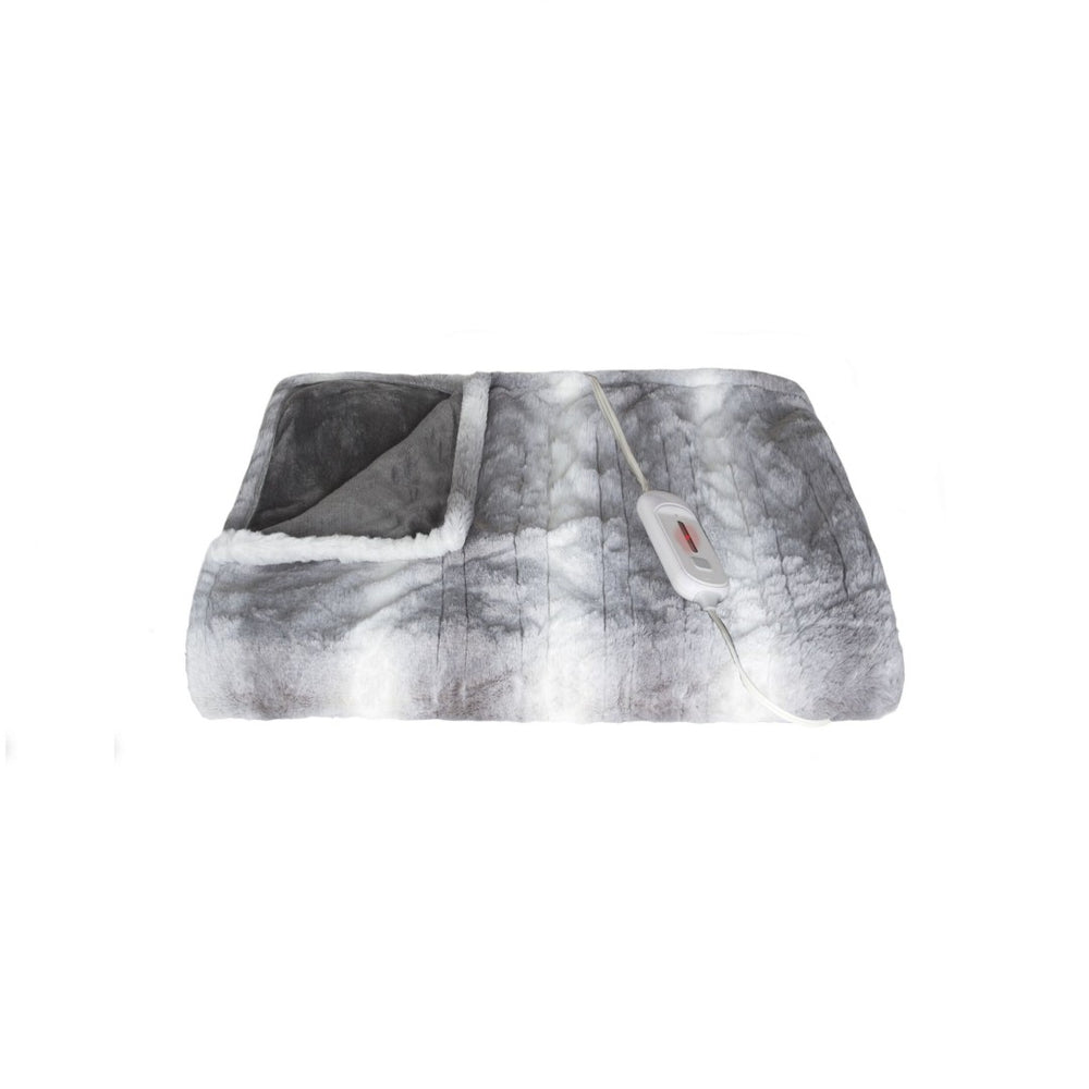 HomeRoots 50" Cozy Gray and White Heated Throw Blanket - Soft Plush Design with Safety Features & Controller 357550