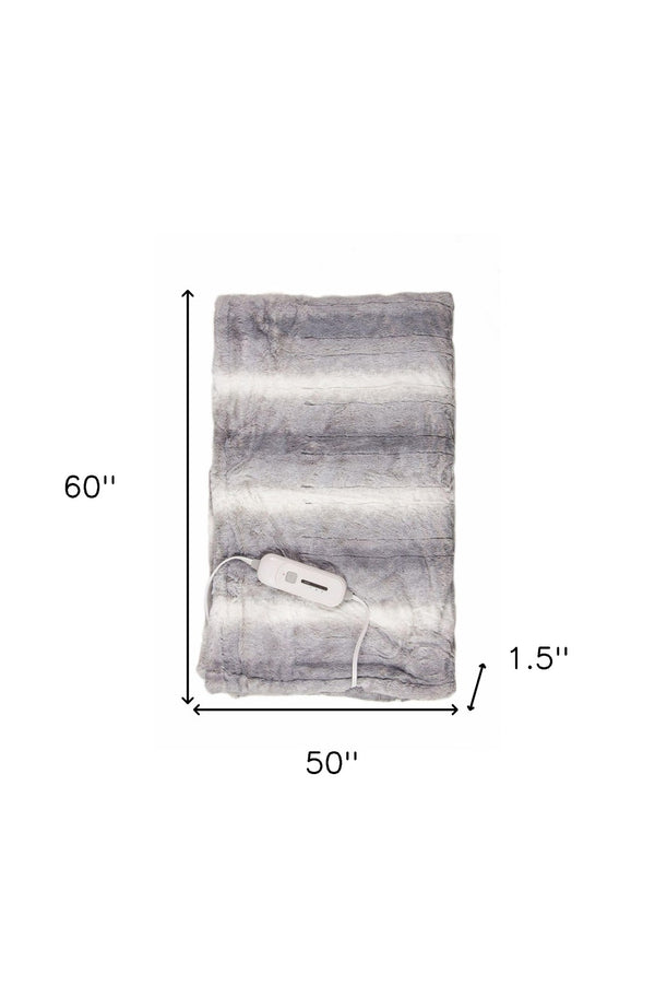 HomeRoots 50" Cozy Gray and White Heated Throw Blanket - Soft Plush Design with Safety Features & Controller 357550