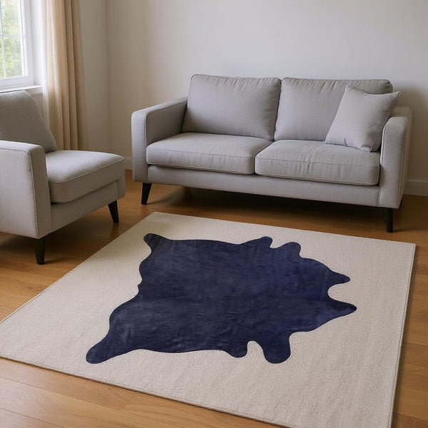HomeRoots 5' X 7' Navy Blue Cowhide Area Rug - Modern Luxury Essential for Any Space, Unique & Durable Design 357554