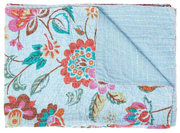 Homeroots 50" Cozy Pink And Red Kantha Floral Throw Blanket - Embroidered Elegance For Your Home Decor Cotton ,50"X70" Cotton 357557