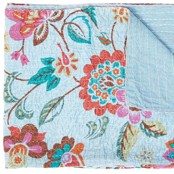 Homeroots 50" Cozy Pink And Red Kantha Floral Throw Blanket - Embroidered Elegance For Your Home Decor Cotton ,50"X70" Cotton 357557