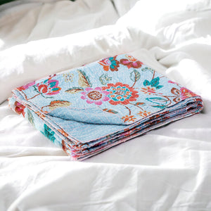 HomeRoots 50" Handcrafted Kantha Floral Throw Blanket – Cozy Embroidered Accent for Year-Round Comfort Cotton - 50"x70" Yellow / Pink / Burgundy 357557