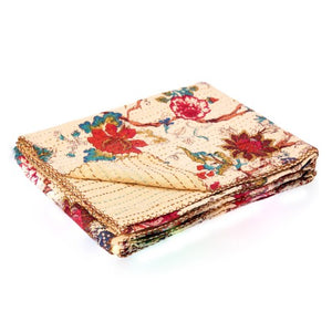 Homeroots 50" Bright Yellow And Red Kantha Floral Throw Blanket – Cozy Embroidered Comfort For Your Home Cotton ,50"X70" Cotton 357561