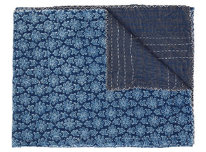 HomeRoots 50" Blue Kantha Floral Throw Blanket - Artisanal Hand-Stitched Design for Cozy Everyday Comfort Cotton - 50"x70" Dark Pink / Light Blue 357568