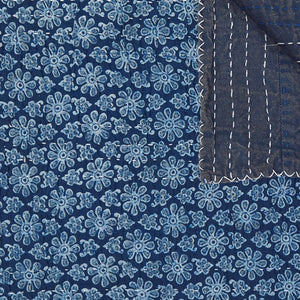 Homeroots 50" Blue Kantha Cotton Floral Throw Blanket - Embroidered Comfort For Stylish Home Decor Cotton ,50"X70" Cotton 357568