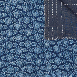 Homeroots 50" Blue Kantha Cotton Floral Throw Blanket - Embroidered Comfort For Stylish Home Decor Cotton ,50"X70" Cotton 357568