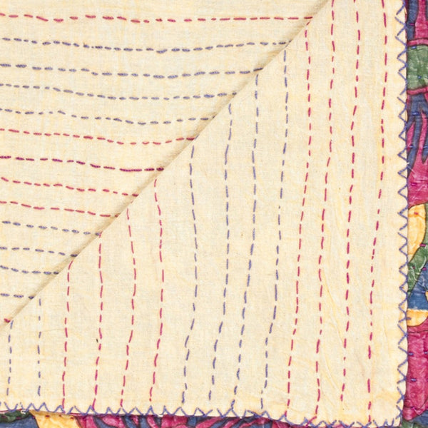 Homeroots 50" Kantha Cotton Floral Throw Blanket - Cozy Blue & Pink Embroidered Design For Stylish Spaces  Cotton 357571