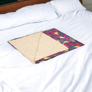 HomeRoots 50" Blue and Pink Kantha Cotton Floral Throw Blanket – Cozy Embroidery, Perfect for Home Decor! 357571