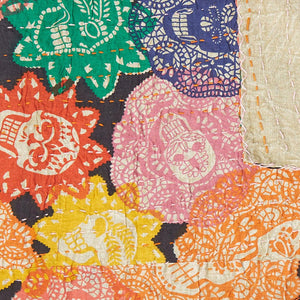 Homeroots 50" Cozy Kantha Cotton Patchwork Throw Blanket In Black, Green, Red & Pink With Stunning Embroidery  Cotton 357576