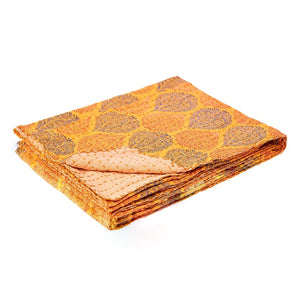 HomeRoots 50" Floral Kantha Throw Blanket - Handcrafted Embroidery for Cozy Contemporary Home Decor Cotton - 50"x70" Orange / Navy 357578