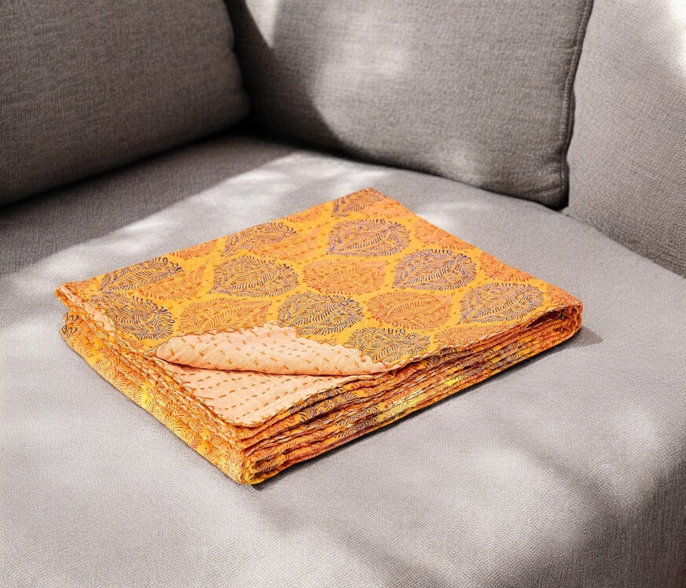 Homeroots 50" Stylish Floral Kantha Throw Blanket - Cozy Embroidered Design For Home Decor & Comfort Cotton ,50"X70" Cotton 357578