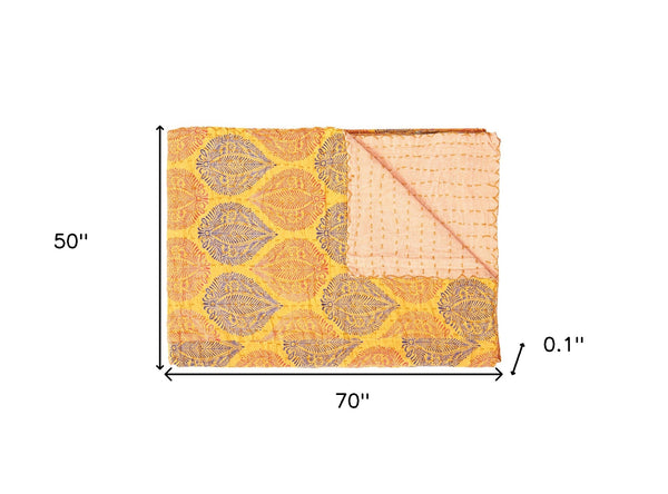 Homeroots 50" Stylish Floral Kantha Throw Blanket - Cozy Embroidered Design For Home Decor & Comfort Cotton ,50"X70" Cotton 357578