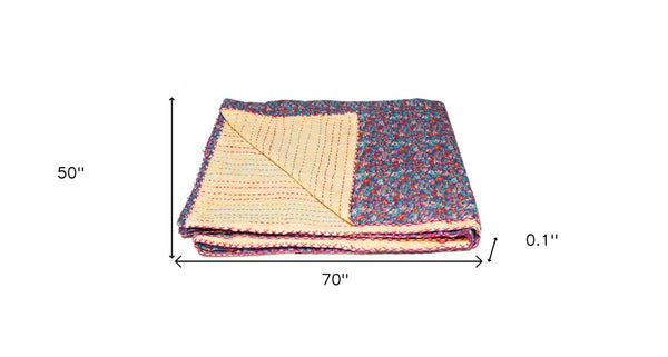 HomeRoots 50" Kantha Throw Blanket - Handcrafted Eclectic Patchwork, Lightweight Comfort & Unique Design 357580