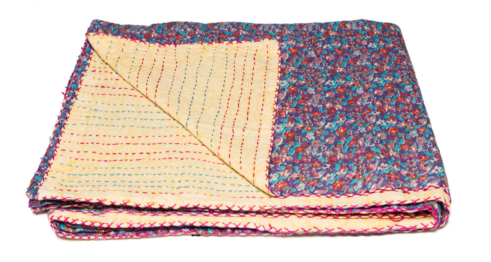 Homeroots 50" Kantha Throw Blanket - Handcrafted Multi-colored Bohemian Patchwork For Elegant Home Decor  Cotton 357580