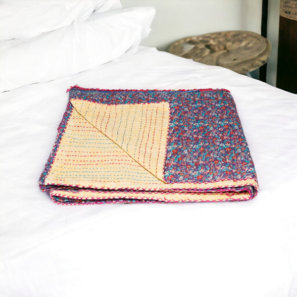 HomeRoots 50" Kantha Throw Blanket - Handcrafted Eclectic Patchwork, Lightweight Comfort & Unique Design 357580