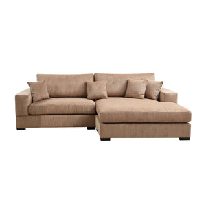 English Elm Mid Century Modern 3 Seater Sectional Sofa with Reversible Chaise and Accent Pillows Brown W876S00348