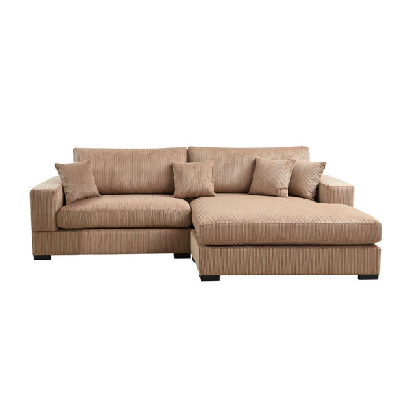English Elm Mid Century Modern 3 Seater Sectional Sofa with Reversible Chaise and Accent Pillows Brown W876S00348