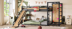 English Elm Twin Metal Loft Bed with Slide Basketball Hoop Climbing Wall and Built-in Shelves W1580S00632