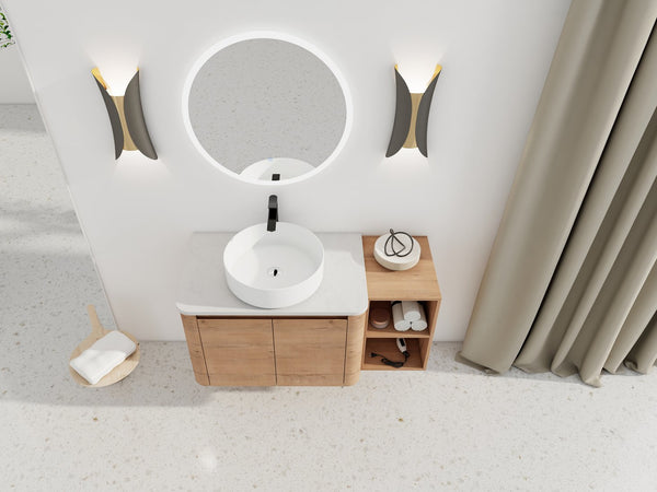 English Elm 42'' Wall-Mounted Bathroom Vanity With Ceramic Sink, Soft-Close Doors & Ample Storage For Modern Style W999S00412