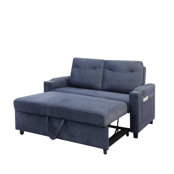 English Elm Modern Velvet Loveseat Sofa Bed with USB Charging, Storage Pockets, Toss Pillows & Reclining Backrest W1183S00013