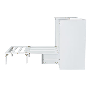 English Elm Twin Murphy Bed with Wardrobe and 3 Shelves, White Space-Saving Wall Bed for Guests, Twin Size 90" GX000733AAK