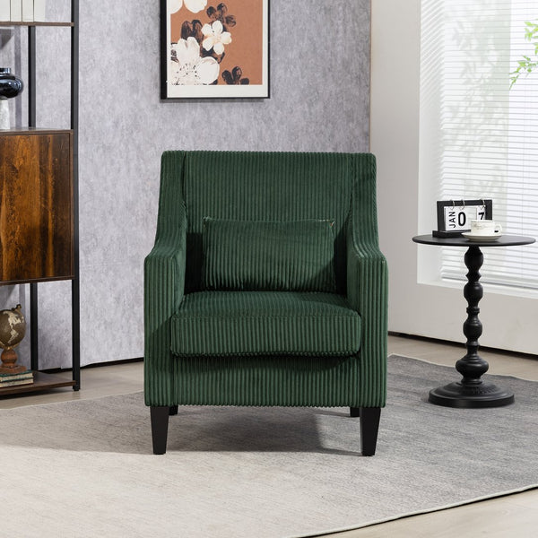 English Elm COOLMORE Modern Accent Chair with Corduroy Upholstery, Solid Wood Frame, Supportive Dual Pillows for Cozy Living Spaces Emerald W395P195360