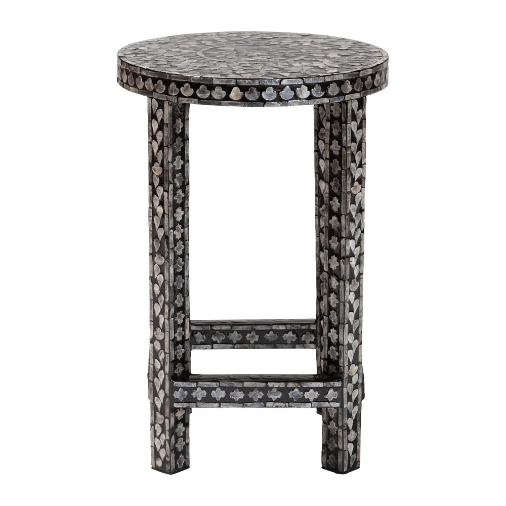 English Elm Round Handwoven Rattan Drum Side Table Organic Wicker Accent for Living or Sunroom B2750P467803