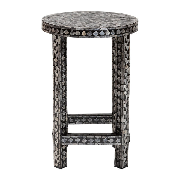 English Elm Round Handwoven Rattan Drum Side Table Organic Wicker Accent for Living or Sunroom B2750P467803