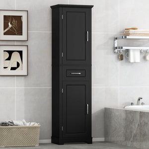 English Elm Tall Bathroom Storage Cabinet with Slim Profile, Adjustable Shelves, Anti-Tip Safety & Painted MDF Finish Black N725P246463B