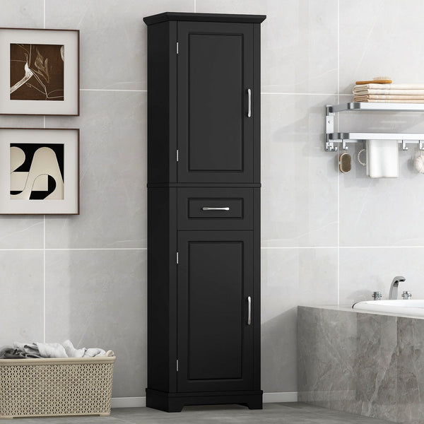 English Elm Tall Bathroom Storage Cabinet with Slim Profile, Adjustable Shelves, Anti-Tip Safety & Painted MDF Finish Black N725P246463B