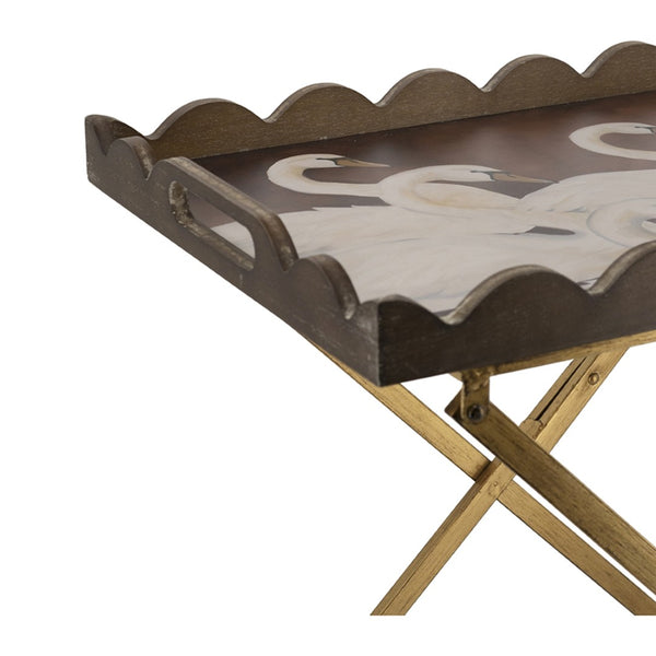 English Elm 23.5x15.5x24" Brown Mdf Accent Table Swan Motif Iron Legs Vintage Boho Side W2078P461560