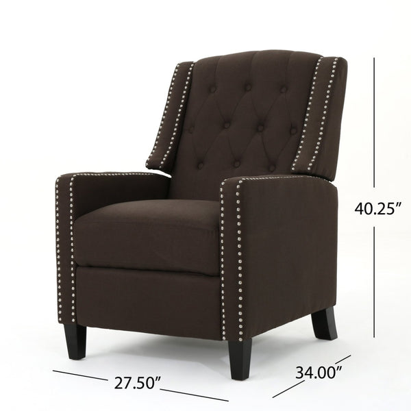 English Elm Classic Club Chair in Dark Grey Fabric with Birch Legs and Push Back Recline 61371.00COF