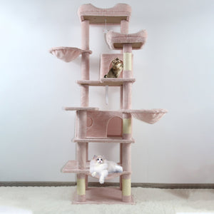 English Elm 68in Tall Six Level Plush Cat Tower with Hammocks Cave and Sisal Posts for Indoor Cats W243P351705