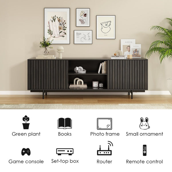 English Elm Modern Low Profile Media Console with Open Shelving and Concealed Cabinet Storage Black T3623P434816