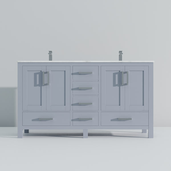 English Elm Dark Grey 60in Double Bath Vanity with Carrara Marble Top, Chrome Faucet, Soft-Close Drawers & Ample Storage B2731P259077