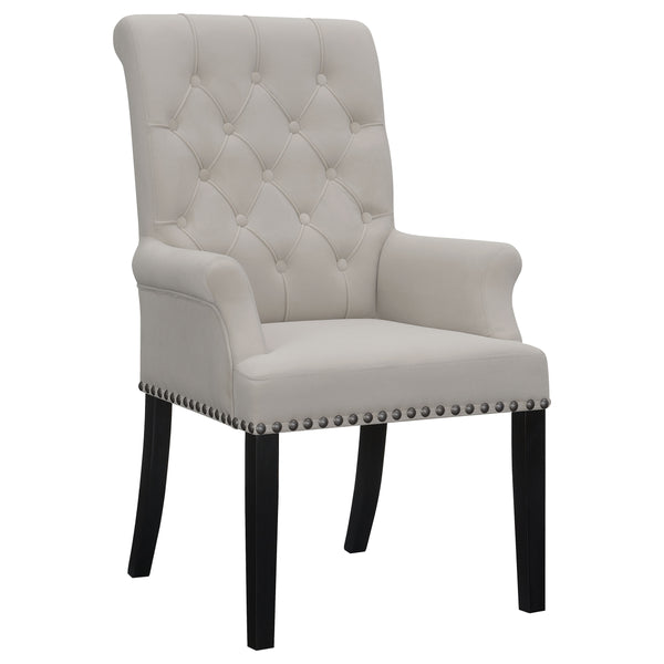 English Elm Norwich Elegant Upholstered Dining Arm Chair with Button Tufting, Rolled Top & Nailhead Trim for Cozy Seating Sand B062P374086