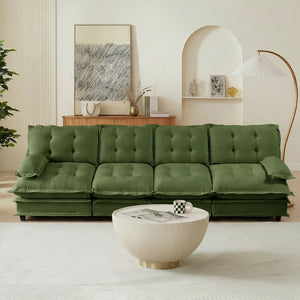 English Elm 138" Modular Cloud Sectional Sofa Deep Seat Chenille Upholstery for Living Room Green W714S01731