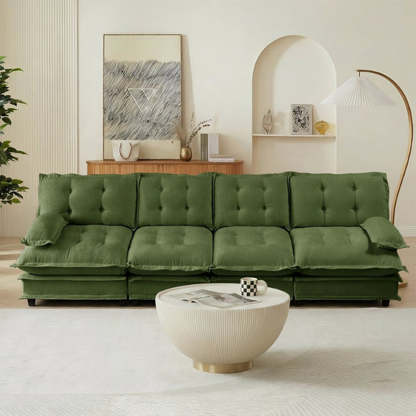 English Elm 138" Modular Cloud Sectional Sofa Deep Seat Chenille Upholstery for Living Room Green W714S01731