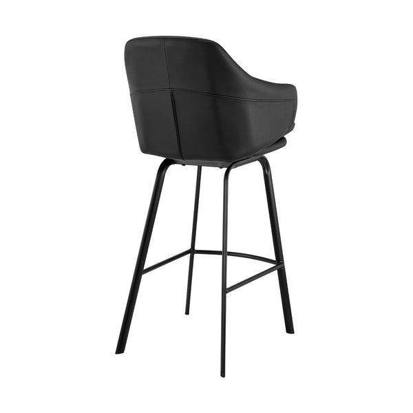 English Elm Zalen 26" Counter Stool in Black Faux Leather with Swivel, Metal 4-Leg Base, Durable Comfort B2736P268597