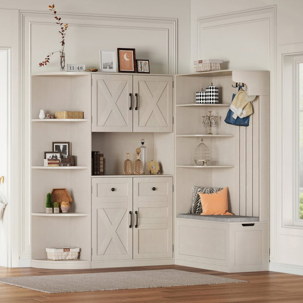 English Elm Multifunctional Hall Cabinet & Tree: Versatile 2-In-1 Storage Solution With Hooks For Entryway Style W1580S00185