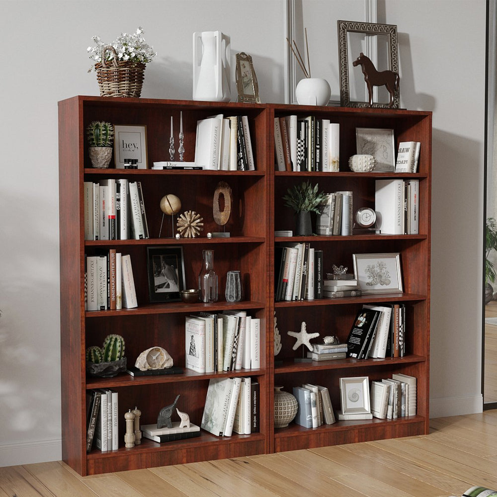English Elm Bookshelf Mahogany 5-Tier 60" Modern Wood Bookcase — Sturdy 105lb Shelves, Tip-Over Safe Design T3623P379660