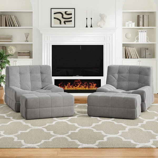 English Elm Bean Bean Bag Chair for Adults with Ottoman Filled with High-Density Memory Foam for Superior Comfort and Support Grey T3623P408793