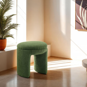 English Elm Round Plush Accent Stool with Teddy Shearling Upholstery, Cozy Contemporary Ottoman Bench Appeal Green 19 L x 19 W x 20 H B2741P388364